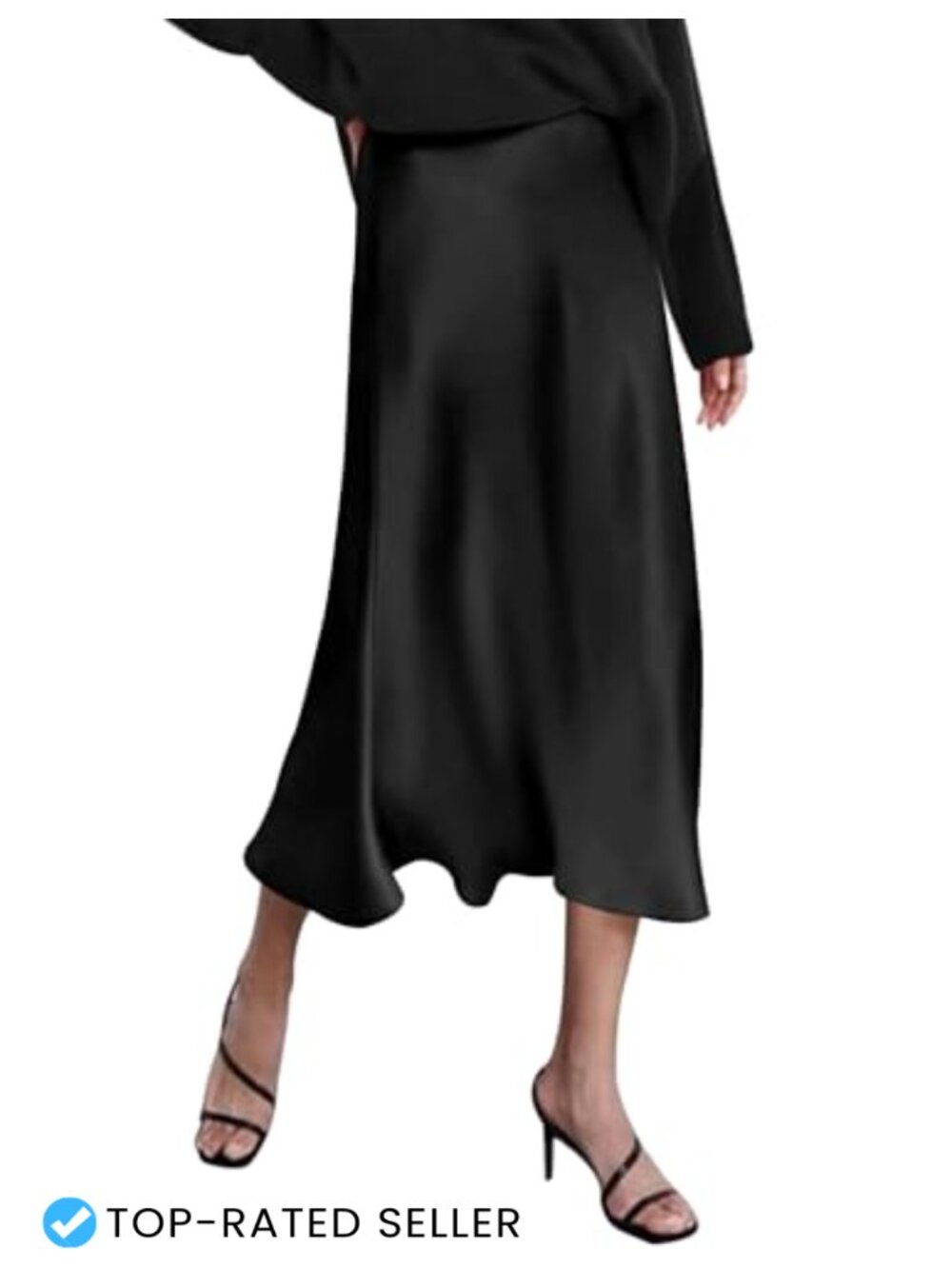 High Waisted Satin Midi Skirt with Zipper Elegant Work Skirt